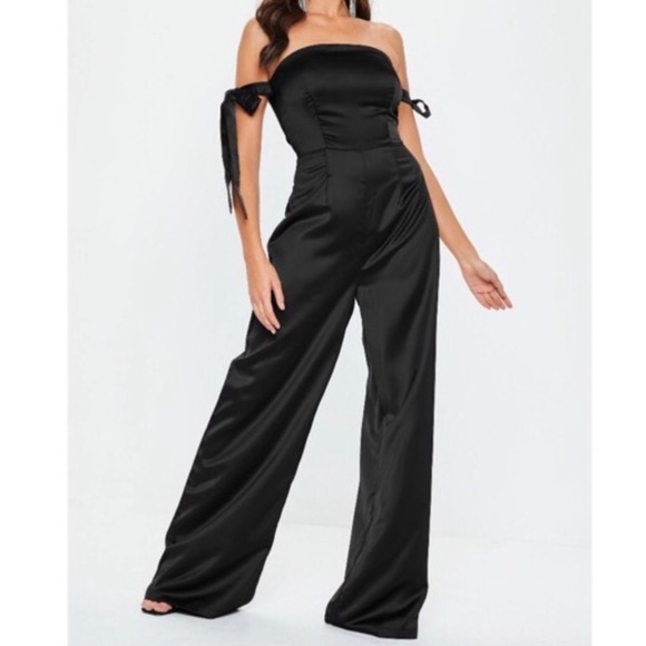 black satin bardot dress